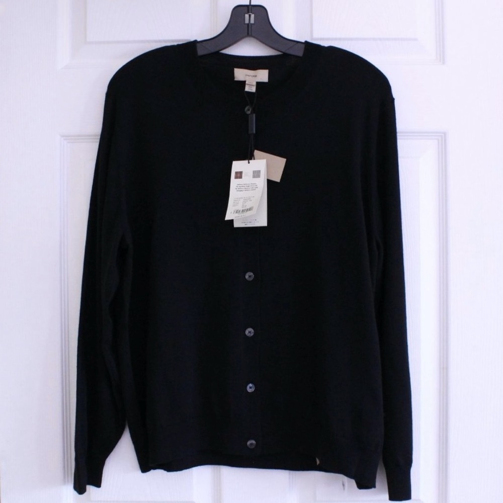 Burberry Uniform Button Front Black 100% Merino Wool Classic Cardigan